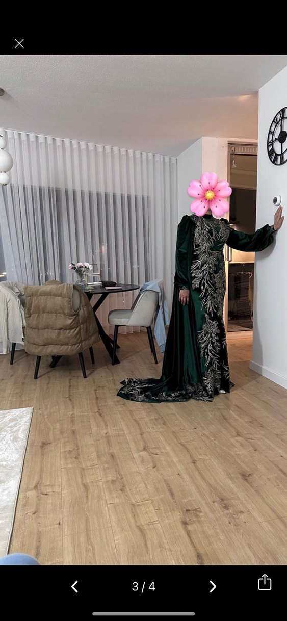 Siyah Uzun Kollu Etnik Desenli Henna Elbisesi - Görsel 4