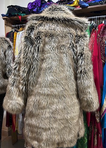 Kahverengi Leopar Desenli Uzun Kadın Kürk - Görsel 2