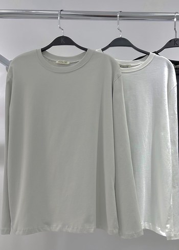 Uzun Kollu Basic Sweat (Beyaz) - Görsel 3