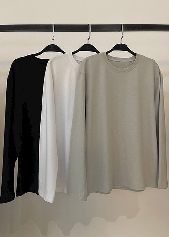 Uzun Kollu Basic Sweat (Beyaz) - Görsel 2