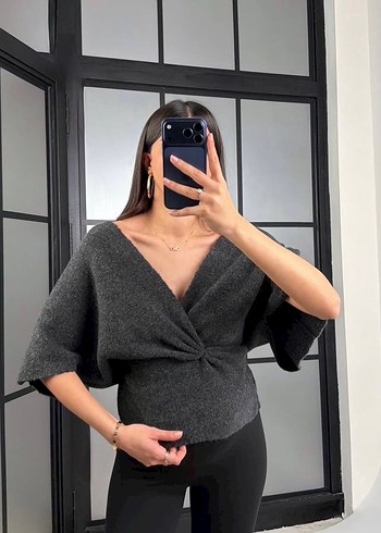 Füme Kruvaze Zara Model Triko - Görsel 3