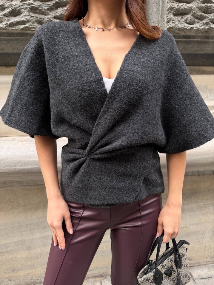 Füme Kruvaze Zara Model Triko - Görsel 2