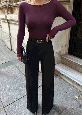 Bordo, Uzun Kollu Transparan bluz - Görsel 2