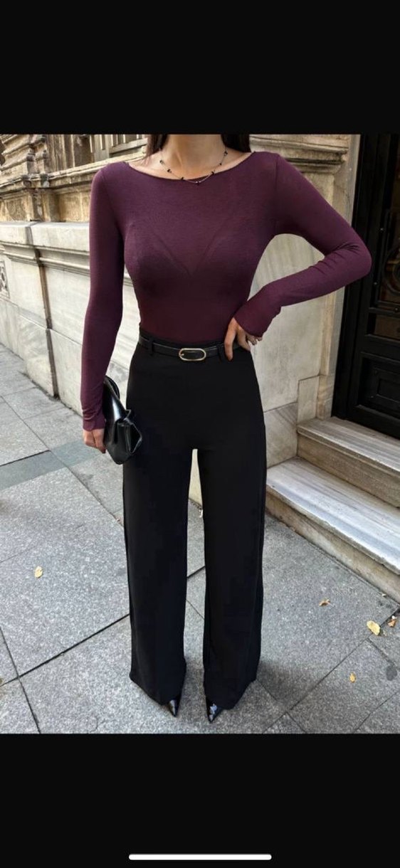 Bordo, Uzun Kollu Transparan bluz - Görsel 2