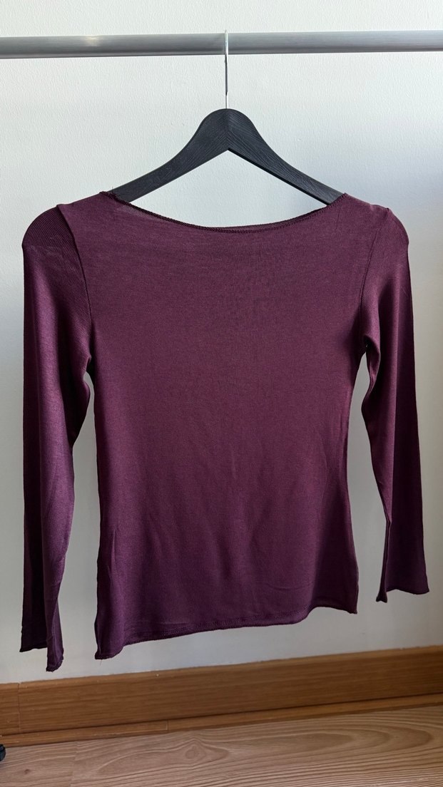 Bordo, Uzun Kollu Transparan bluz - Görsel 3