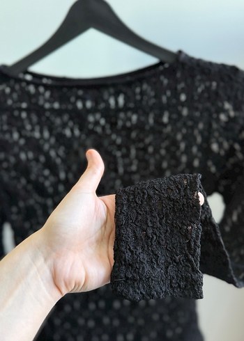 Siyah Dantel Detaylı Uzun Kol Bluz - Görsel 6