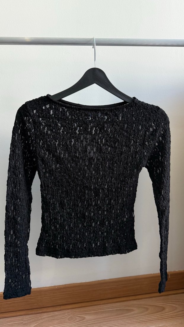 Siyah Dantel Detaylı Uzun Kol Bluz - Görsel 4