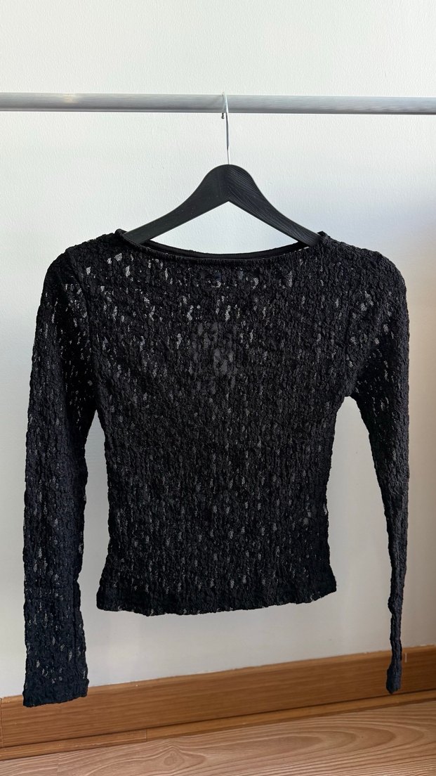 Siyah Dantel Detaylı Uzun Kol Bluz - Görsel 5