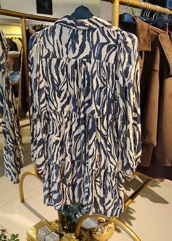 Zebra Desenli Uzun Kollu V Yaka Tunik/Gömlek Elbise - Görsel 3