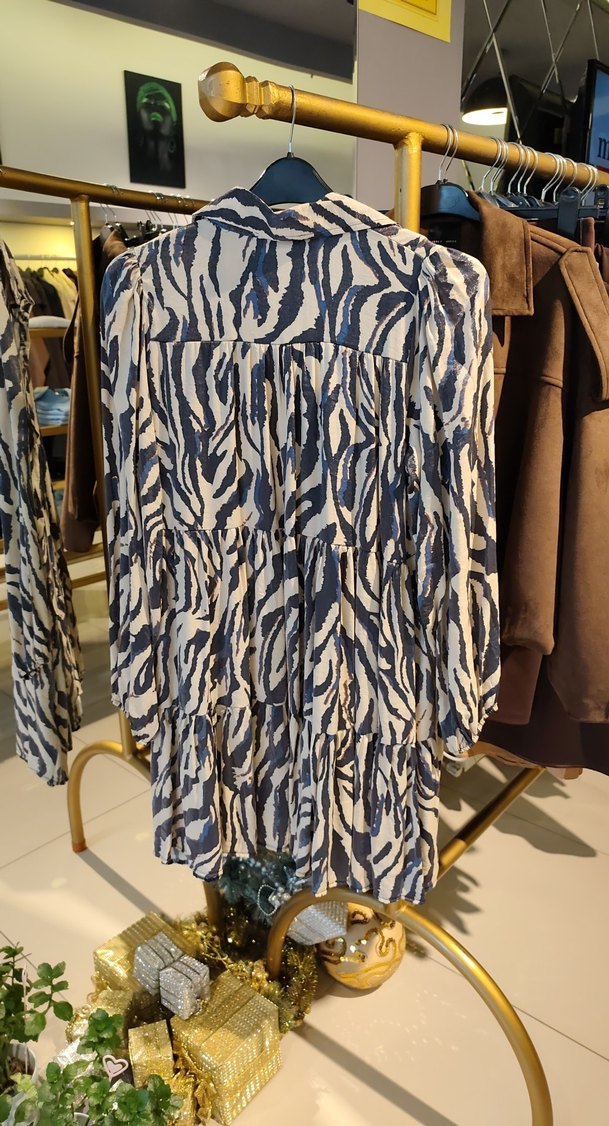 Zebra Desenli Uzun Kollu V Yaka Tunik/Gömlek Elbise - Görsel 3