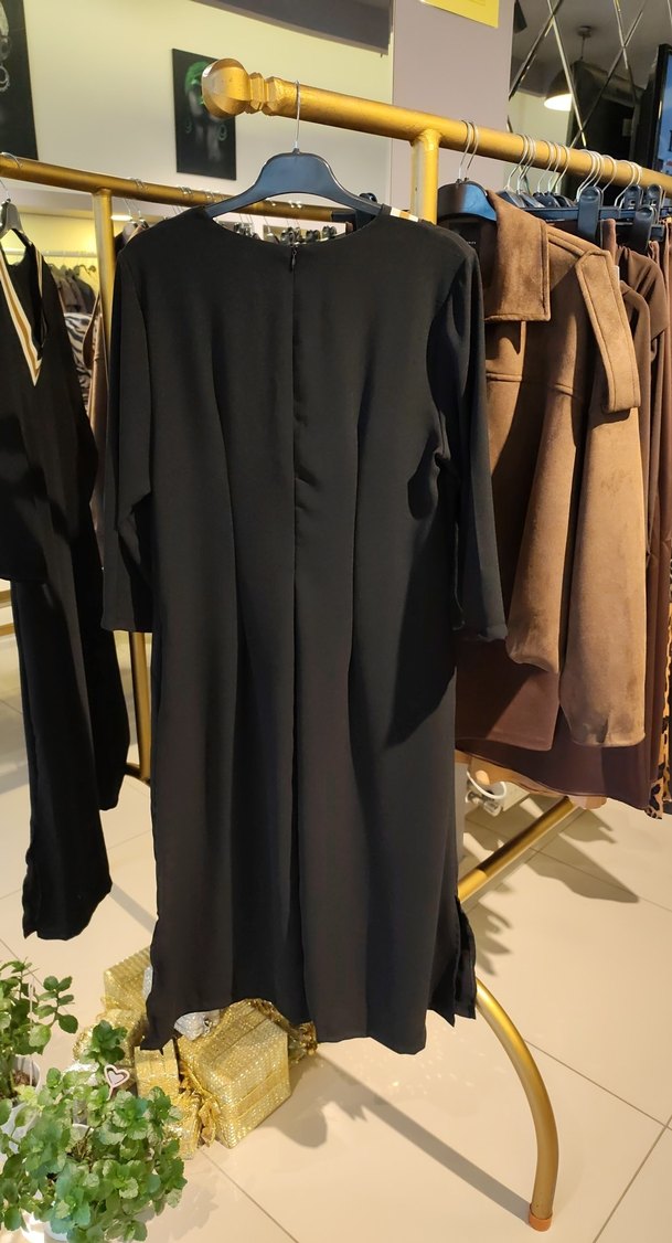 Siyah V Yaka Uzun Salaş Elbise - Görsel 3