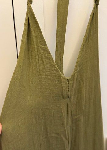 Haki Uzun Keten Askılı Bohem Tulum - Görsel 3