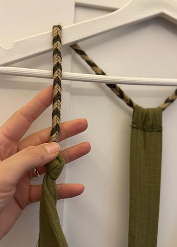 Haki Uzun Keten Askılı Bohem Tulum - Görsel 2