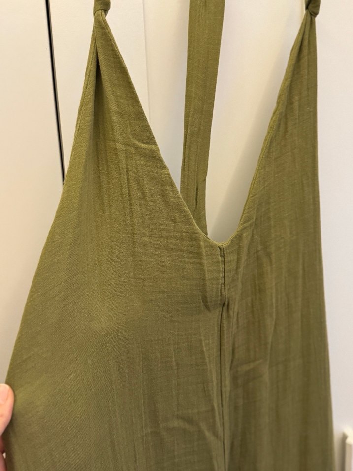 Haki Uzun Keten Askılı Bohem Tulum - Görsel 3