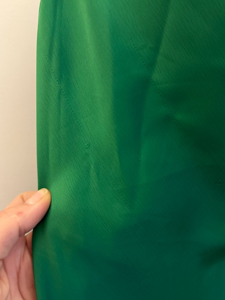 Yeşil Uzun Saten Drapeli Askılı Elbise - Görsel 5