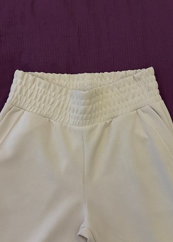 Beyaz Kadın Piliseli Sweatpant - Görsel 3