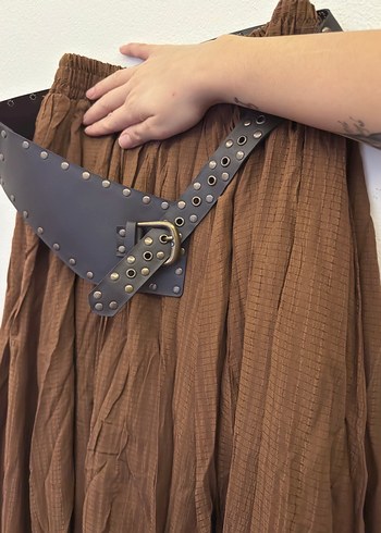 Perçinli Kahverengi Deri Kadın Kemer - Görsel 3