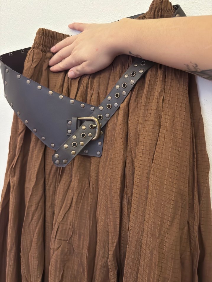 Perçinli Kahverengi Deri Kadın Kemer - Görsel 3