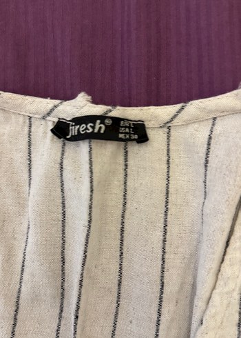 Bej Çizgili Keten Mini Kadın Yelek - Görsel 4