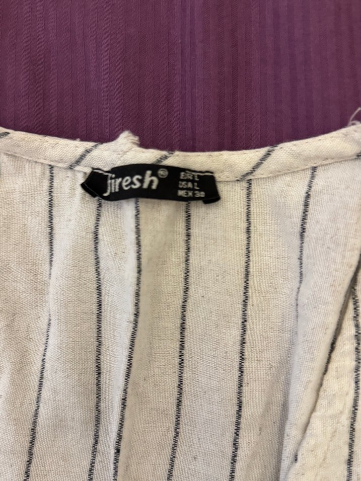 Bej Çizgili Keten Mini Kadın Yelek - Görsel 4