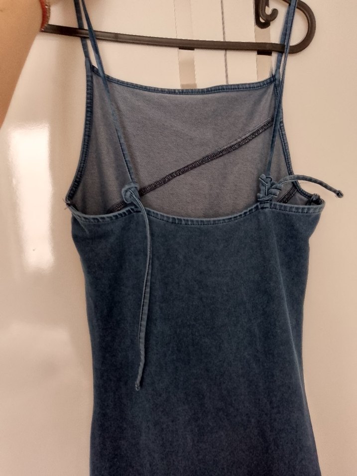 Kadın Lacivert Uzun Kot Elbise - Görsel 3