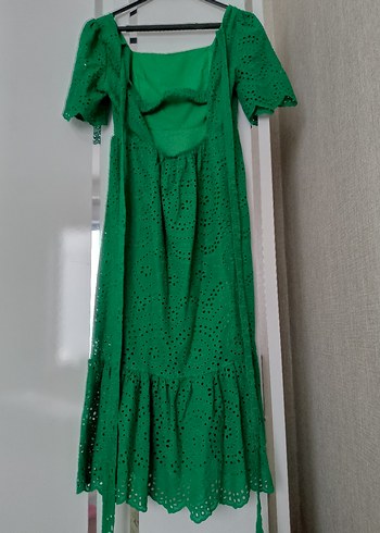 Yeşil Nakışlı Bohem Uzun Elbise - Görsel 2