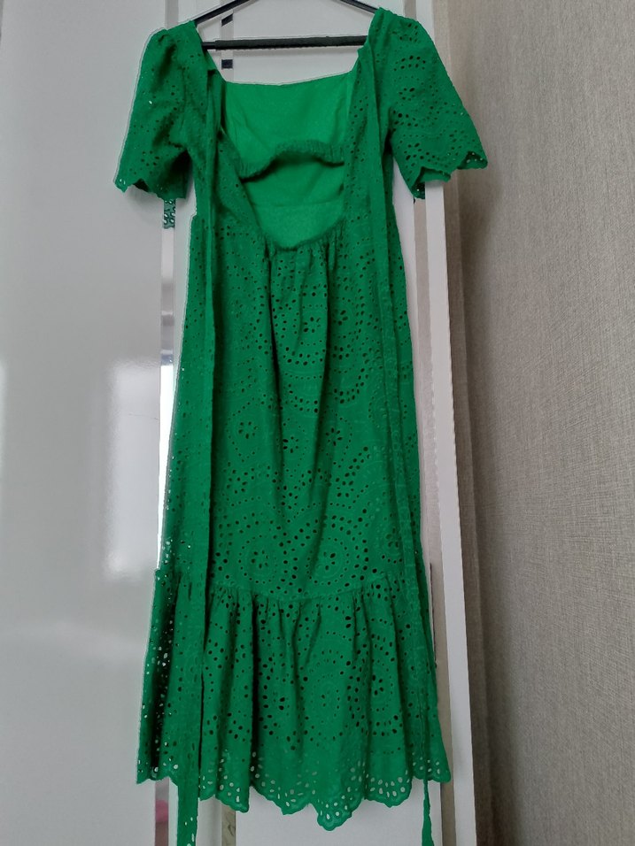 Yeşil Nakışlı Bohem Uzun Elbise - Görsel 2