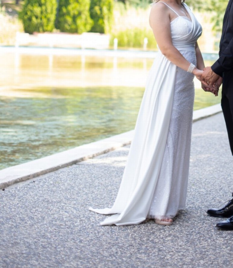 Turkuaz Drapeli Tek Omuzlu Uzun Abiye Elbise - Görsel 5