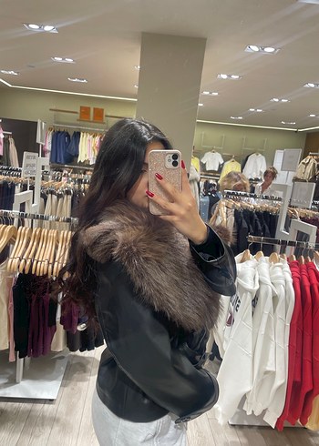 Kahverengi Suni Kürk Detaylı Deri Midi Ceket - Görsel 2