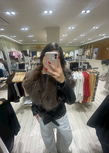 Kahverengi Suni Kürk Detaylı Deri Midi Ceket - Görsel 3