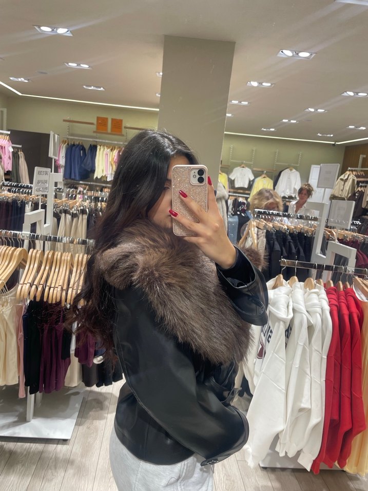 Kahverengi Suni Kürk Detaylı Deri Midi Ceket - Görsel 2