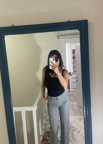 Gri düşük bel ofis görünüm pantolon - Görsel 3