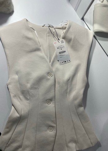 Kadın Beyaz interlok örme zara yelek - Görsel 3