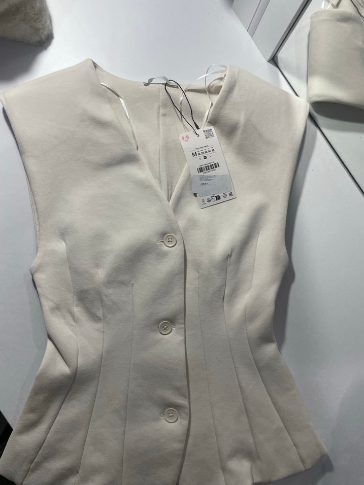 Kadın Beyaz interlok örme zara yelek - Görsel 3