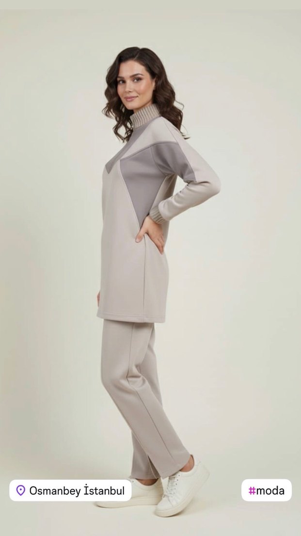 Gri Yüksek Yaka Kadın Eşofman Takımı - Görsel 2