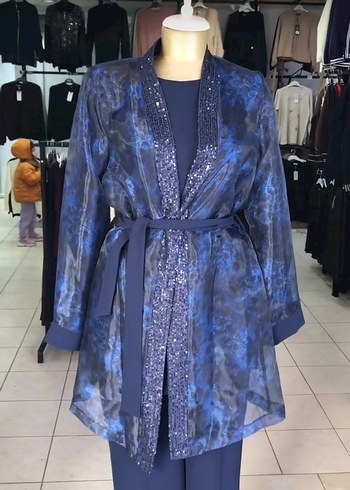 Mavi Bağcıklı Kadın Ofis Takım Elbisesi - Görsel 2