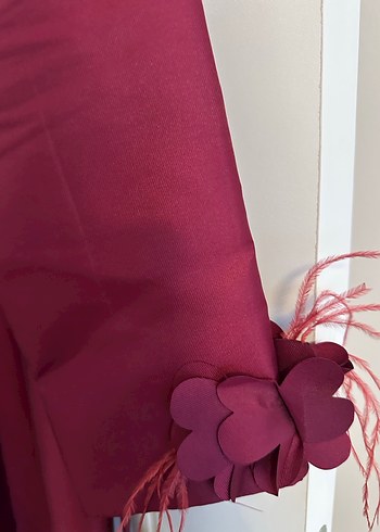 Bordo Uzun Kollu Nakışlı Abiye Elbise - Görsel 5