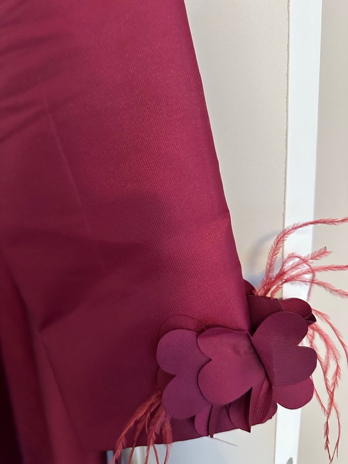 Bordo Uzun Kollu Nakışlı Abiye Elbise - Görsel 5