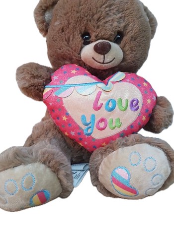 Renkli Kalp Detaylı Kahverengi Peluş Ayı - Görsel 2