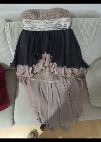 Gri Straplez Uzun Abiye Elbise - Görsel 2