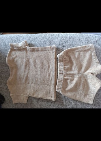 Bej Örgü Kısa Kollu Bebek Takımı - Görsel 3