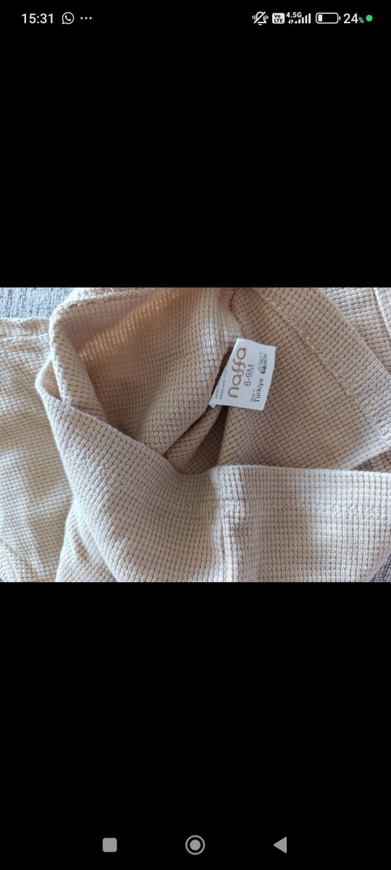 Bej Keten Kumaş Erkek Bebek Kısa Kollu Takım - Görsel 3