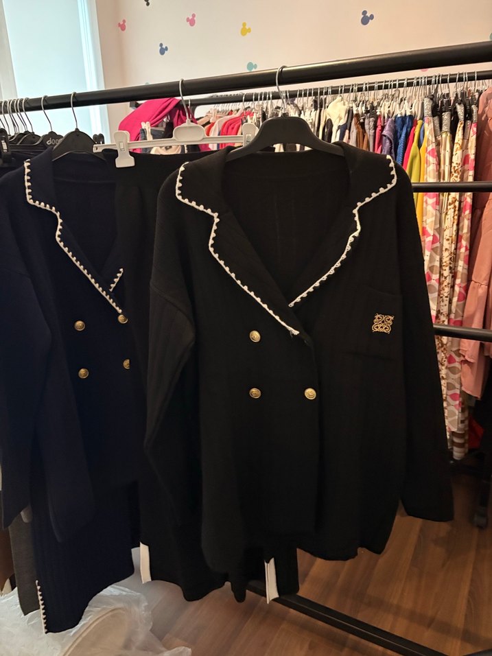 Düğmeli Siyah Midi Kadın Triko Ceket Takım - Görsel 2