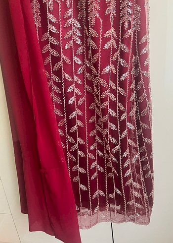 Bordo İşlemeli Uzun Kol Henna Elbise - Görsel 4