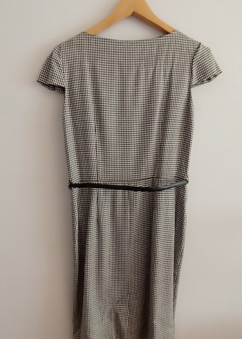 Kemer Detaylı Gri Kareli Midi Kadın Elbise - Görsel 4