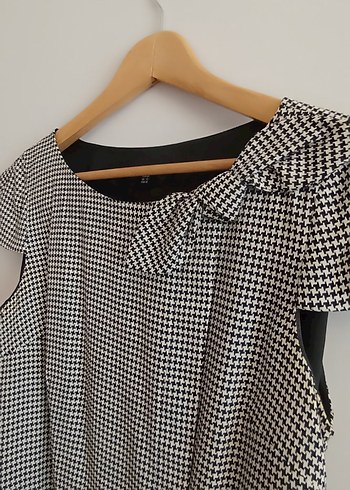 Kemer Detaylı Gri Kareli Midi Kadın Elbise - Görsel 3