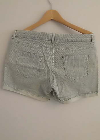 Bej Çizgili Kadın Denim Mini Şort - Görsel 2