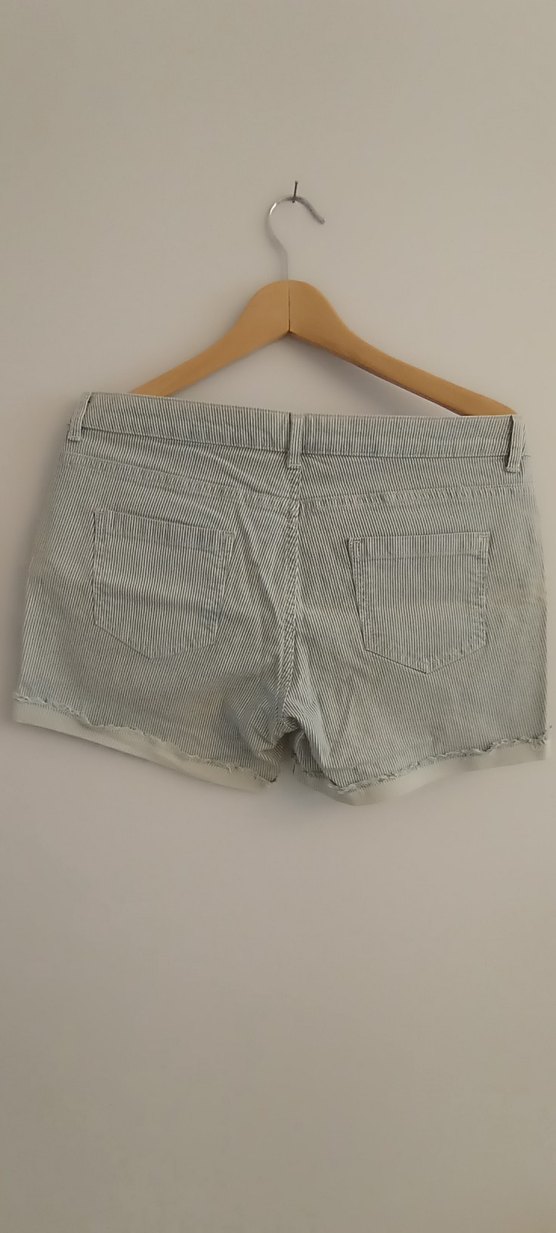 Bej Çizgili Kadın Denim Mini Şort - Görsel 2