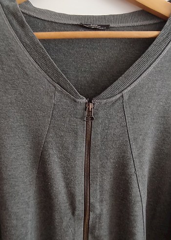 Gri V Yaka Fermuarlı Kadın Triko - Görsel 2