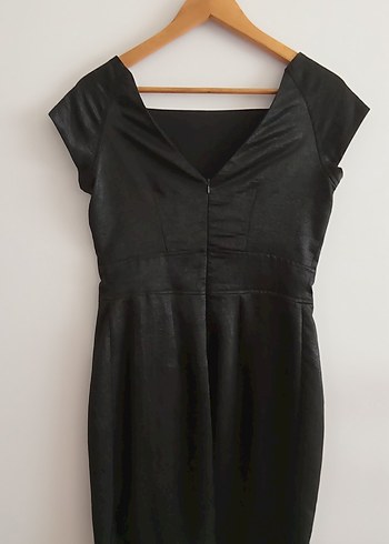 Siyah Kısa Kollu Midi Kadın Abiye Elbise - Görsel 3